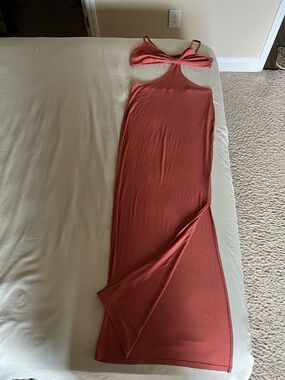 SHEIN Rust Cutout Halter Maxi Dress with High Slit- TALL